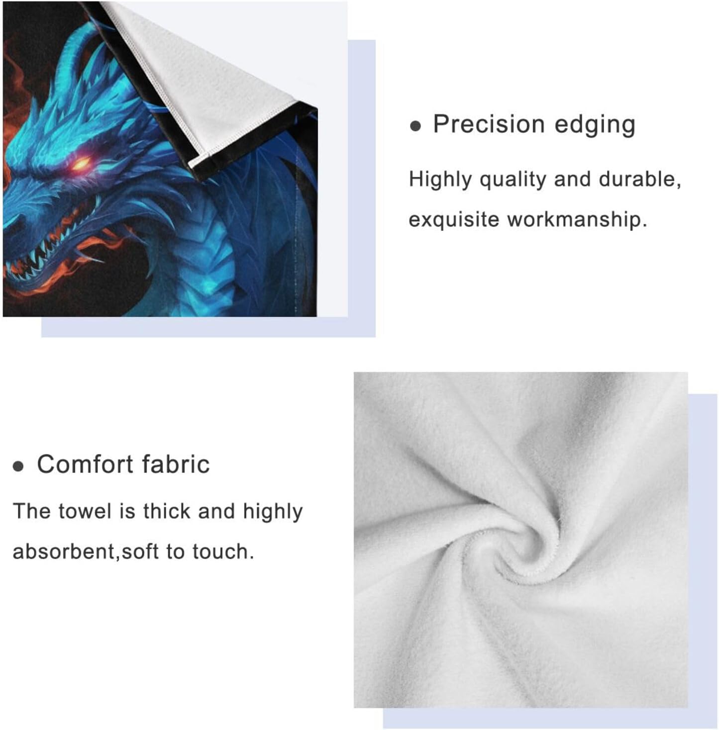 YETTASBIN Dragon Towel Set of 3, Highly Absorbent Soft Towels with Bath Towel, Hand Towel and Washcloth for Bathroom Hotel Gym Spa