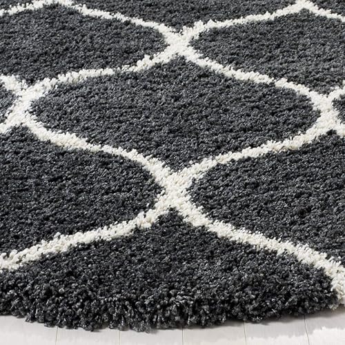 Image of Modern Plush Area Rug for Bedroom Living Room Home Decor (6x6 Feet Round, Dark Grey|Ivory)