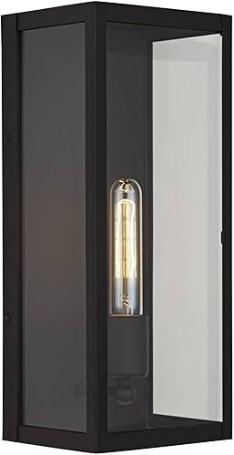 Miniatura 8 de John Timberland Cornell - Lámpara de pared industrial moderna en forma de caja, metal negro arena, 14 14 pulgadas, cristal transparente para