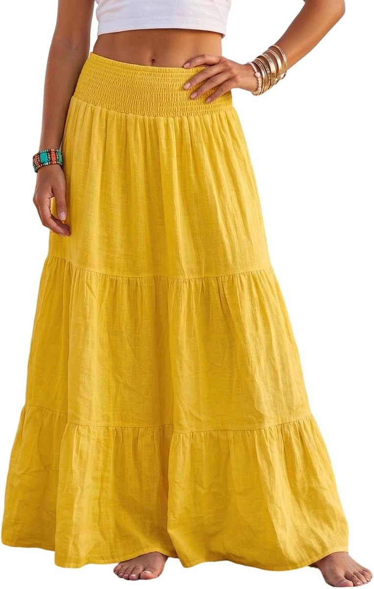 Boho Cotton Maxi Skirts Flowy Long A Line Skirt for Women