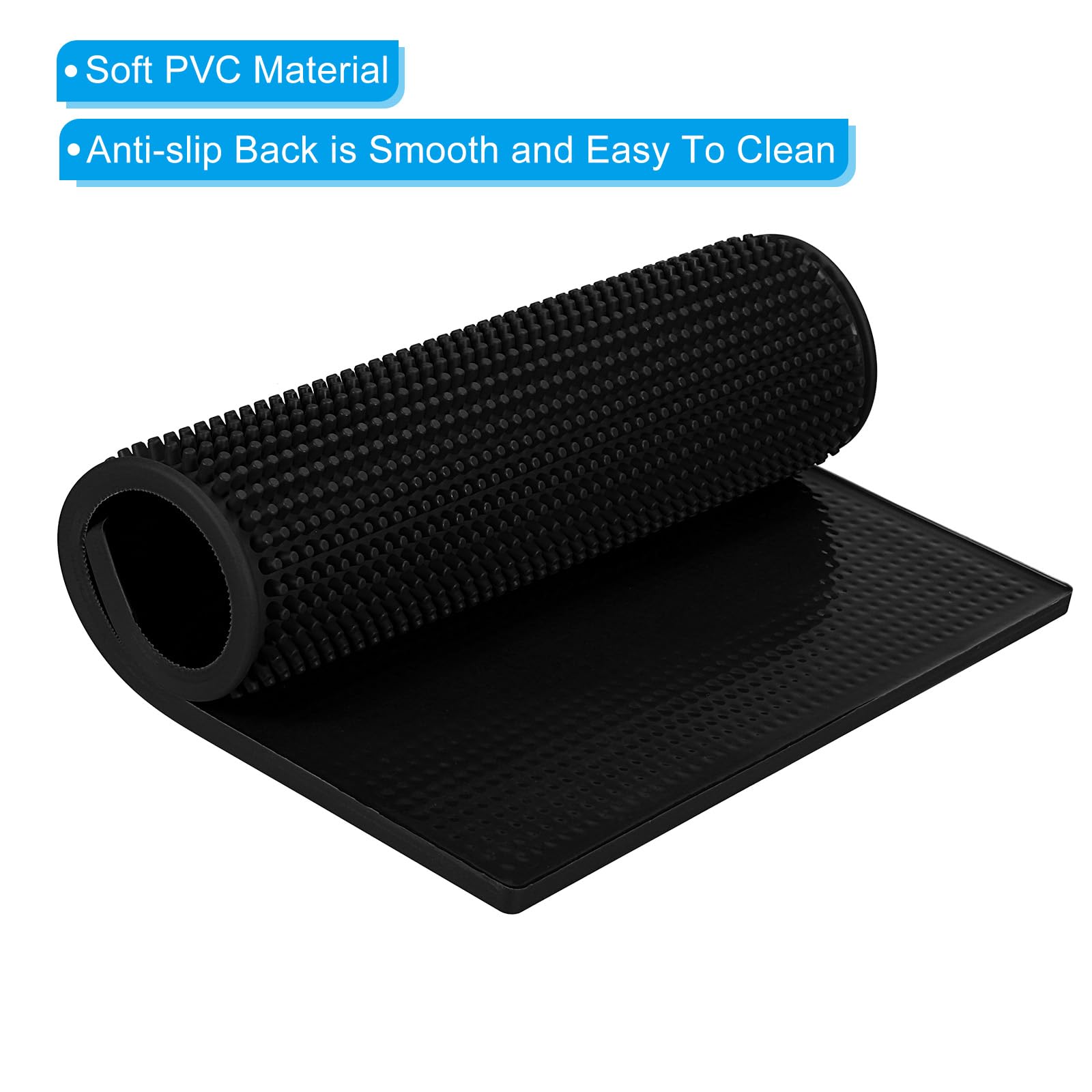 PATIKIL Lot de 2 tapis de bar antidérapants en PVC de 40,6 x 30,5 x 1 cm, tapis de comptoir pour cuisine, restaurant, bar, karaoké, station de barbier pour salon de coiffure, noir