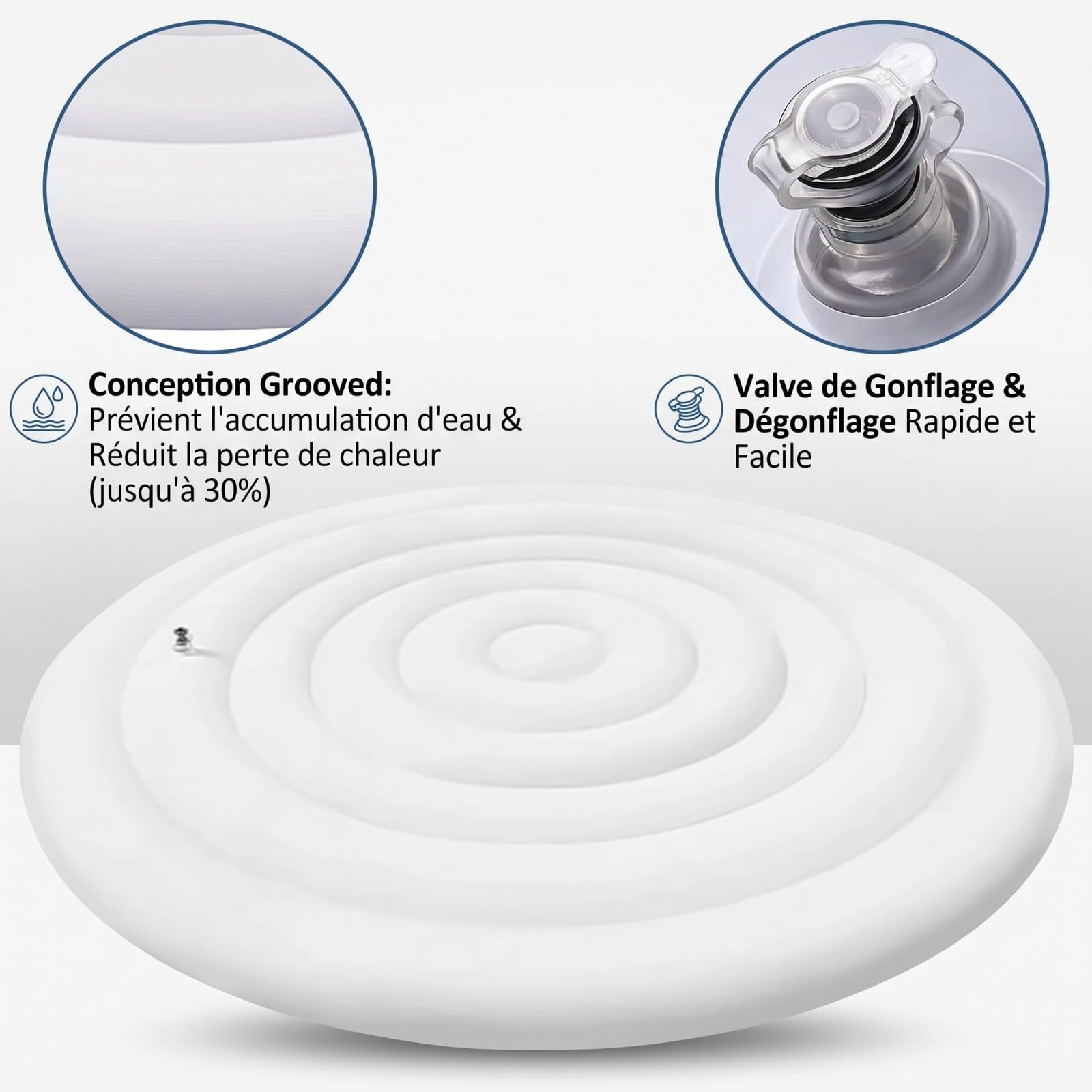 Générique 145/165 cm PVC Couverture De Spa Gonflable, Couvercle De Bain À Remous Rond, Couvercle De Bain À Remous, Isolation Thermique Pliable pour Spa, Spa Rond Extérieur