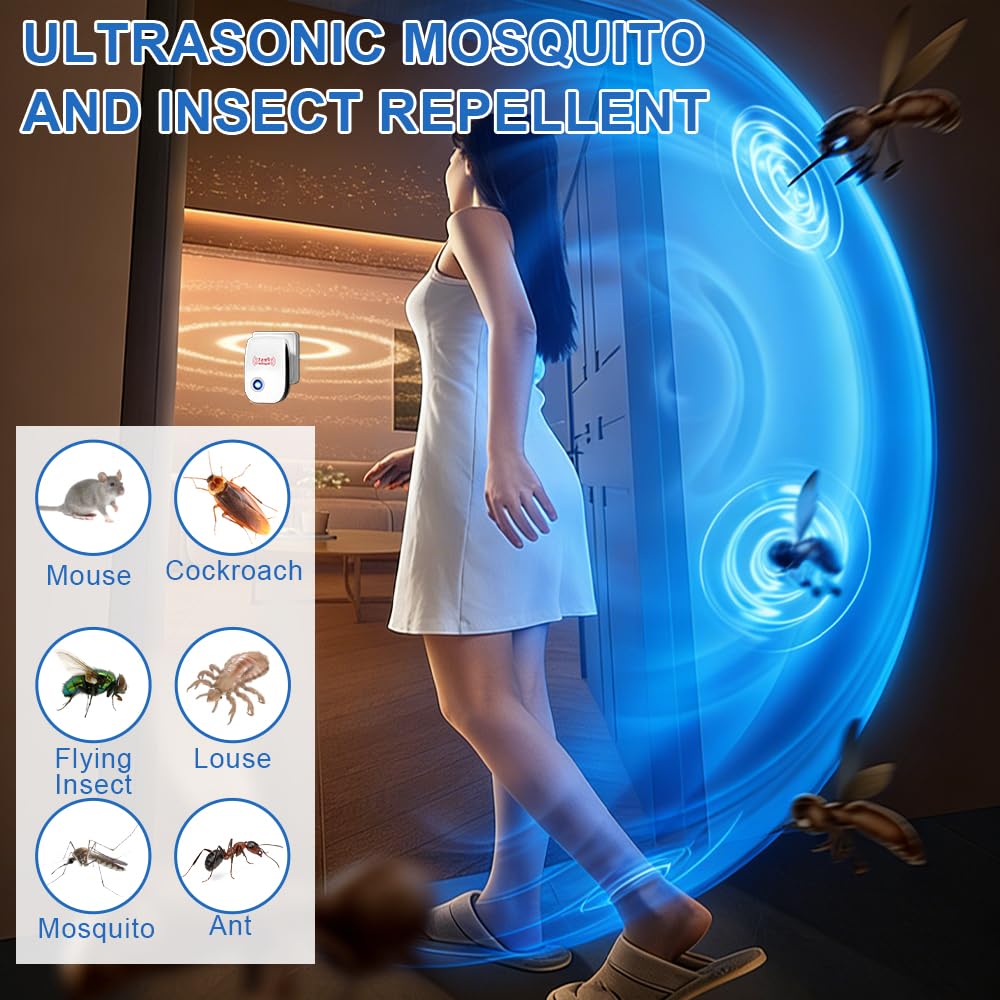 Electrónico Repelente Mosquitos, 6 Pack Ahuyentador de Ratas, Repelente Ultrasónico de Plagas, Repelente Ultrasónico Ratas, Ahuyentador de Ratones Ultrasonidos para Mosquitos, Moscas, Arañas, Insectos