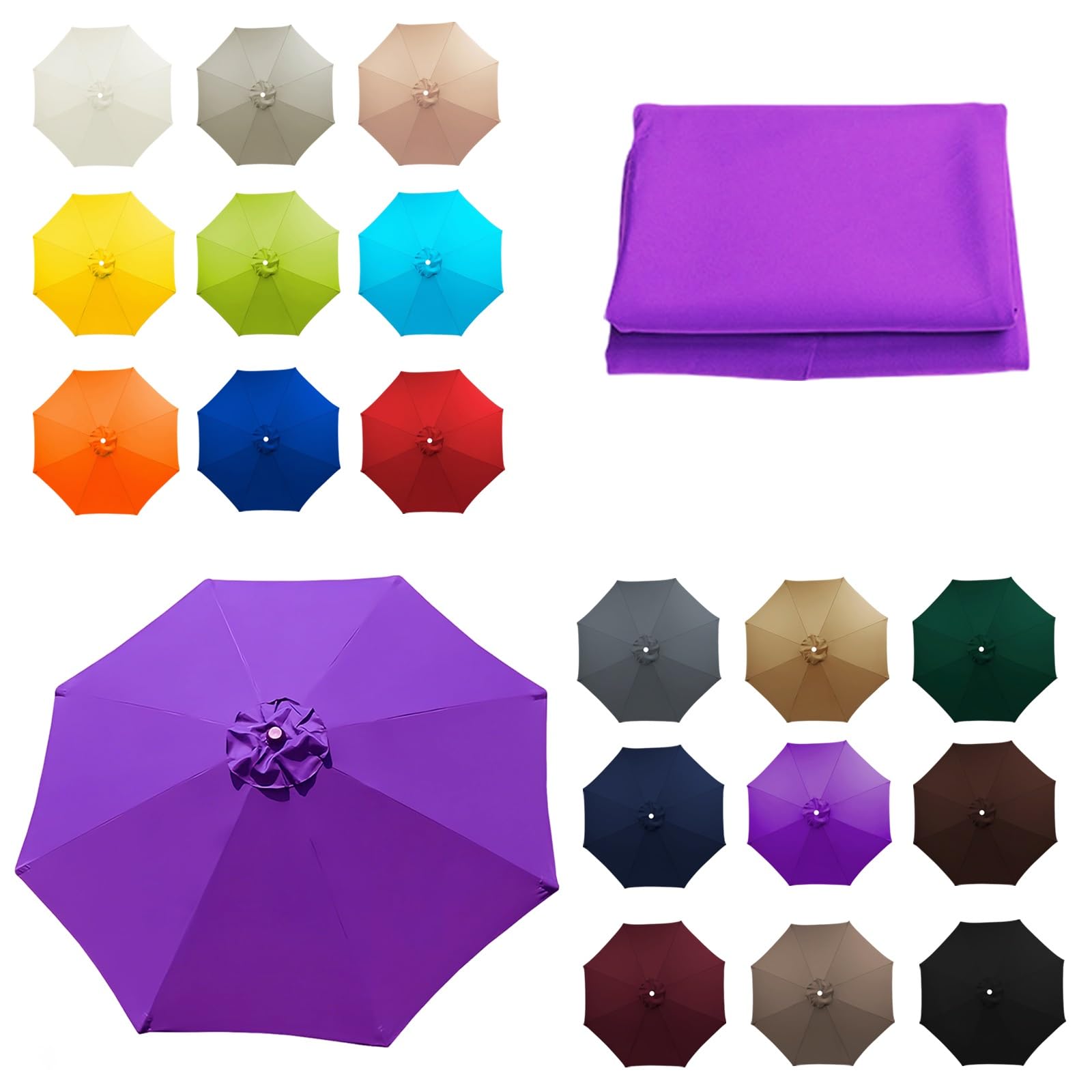 6 Rib and 8 Rib Replacement Umbrella Cover, Replacement Parasol Fabric, 6.5ft/2.0m to 11.5ft/3.50m, Garden Umbrella Canopy, Beach and Balcony Canopy Top(Purple,9FT/2.70M-6Ribs)