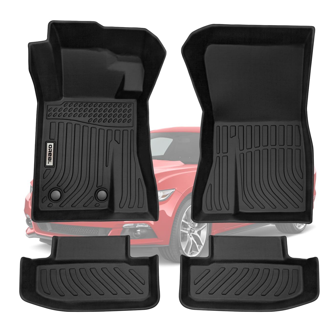 orealtrend Black Floor Mats Liners Replacement for Mustang 2015-2025 Heavy Duty All Weather Guard Front Rear Auto Carpet-Custom Fit-Tough/Durable/Odorless