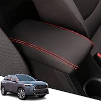 Vista 102 de Funda de cuero para consola central, funda protectora para reposabrazos, accesorios (negro con costuras blancas) para Mazda CX-5/CX5 2017 2018 2019