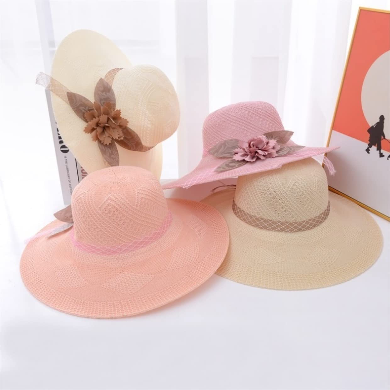Visera Sombrero de Sol Sombrero De Verano para Mujer, para El Sol, Playa con Cinta para, Paja Informal Transpirable Viaje