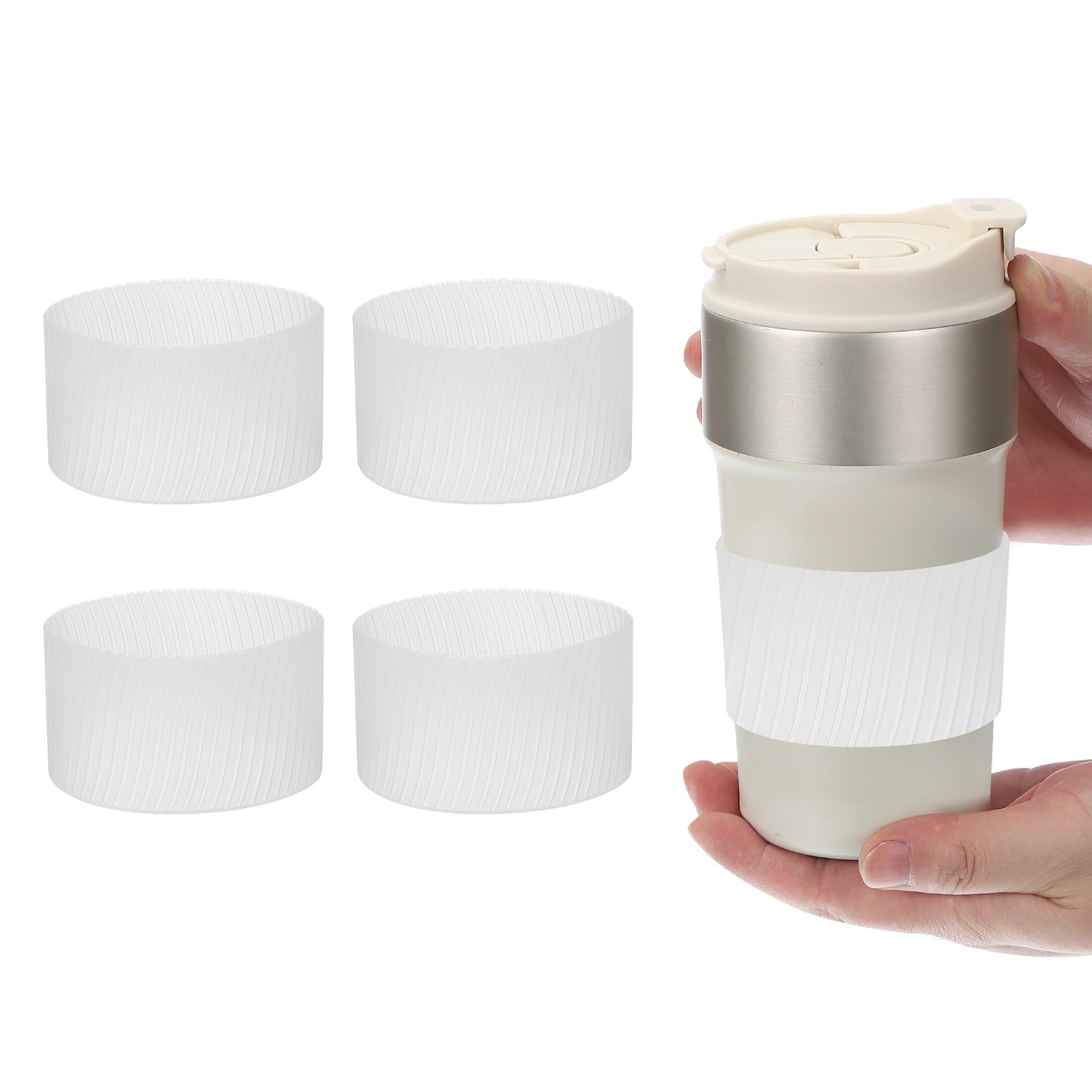 uxcell 4Pack Coffee Cup Sleeves, Reusable Silicone Heat Resistant Cup Protective Sleeve Nonslip Mug Protector Cover for Home Travel Coffee Mug Glasses