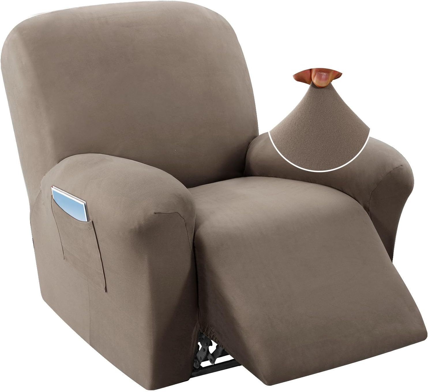 H.VERSAILTEX Fleece Stretch Sofa Cover for Recliner Chair Slipcovers Washable Stretch 1-Piece Furniture Cover/Protector Anti-Slip Recliner Chair Cover Durable and Comfortable, Taupe
