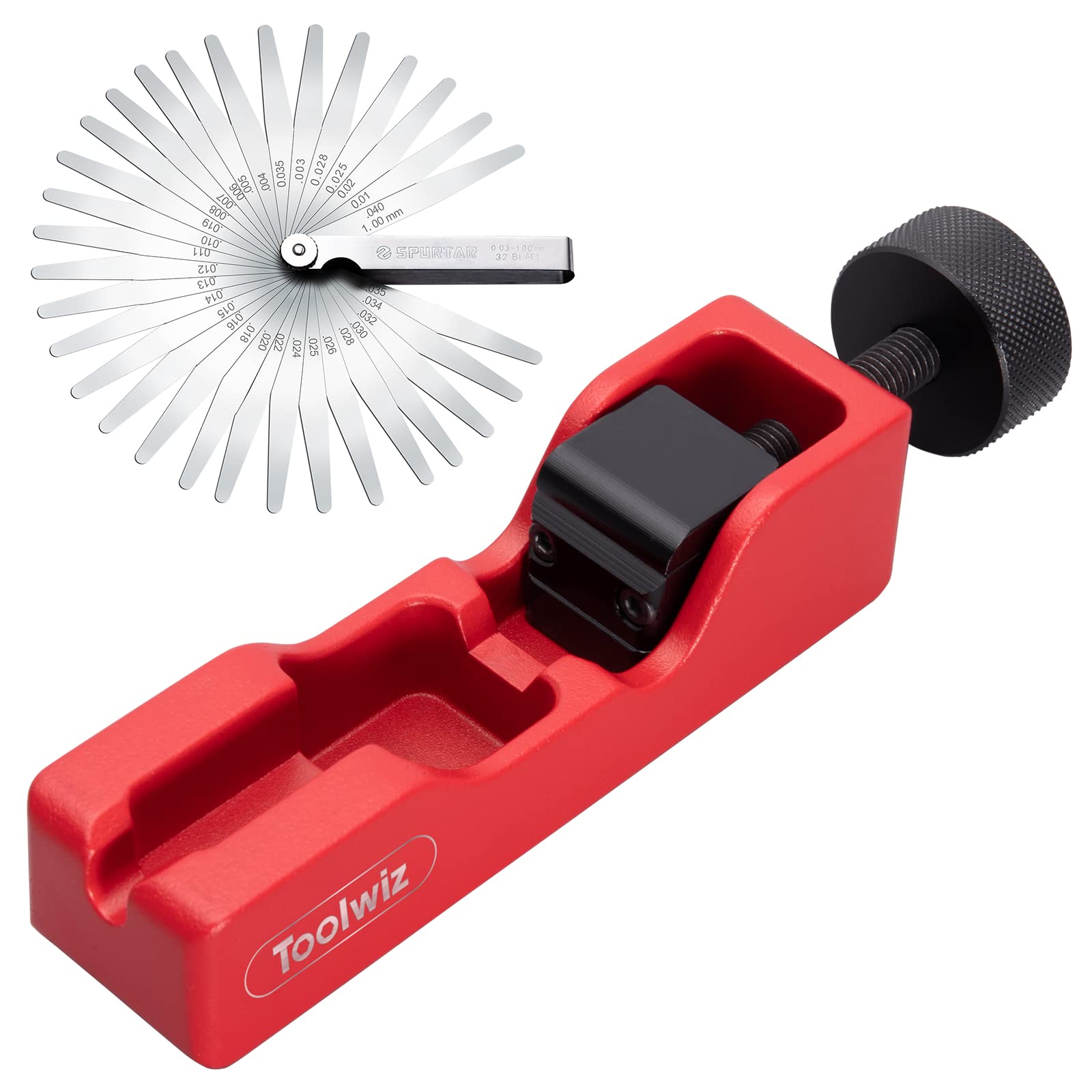 Toolwiz Spark Plug Gap Tool, Spark Plug Gapper Spark Plug Gapping Tool with 32 Blade Steel Feeler Gauge, Universal Spark Plug Gap Adjustment Tool Fit for Most 10mm 12mm 14mm 16mm Spark Plugs (Red)