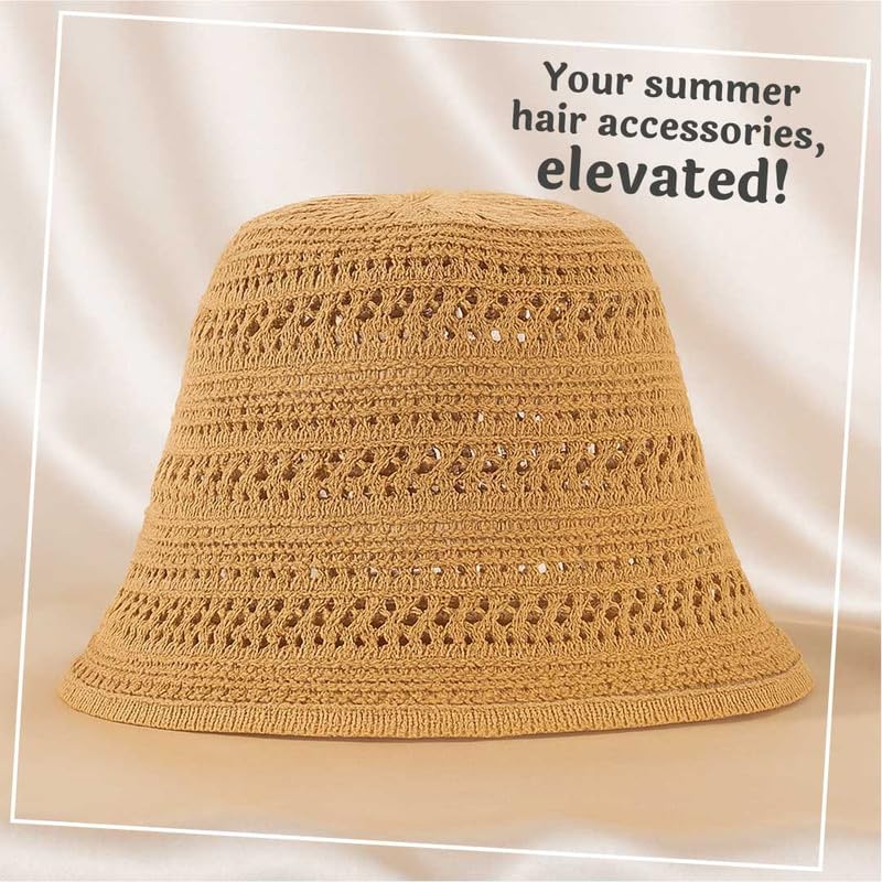 Image of Hair Drama Co. Crochet Bucket Hat for Women | Comfy & Casual Knit Handmade Foldable Floppy Hat | Summer Crochet Bucket Cap for Women & Girls