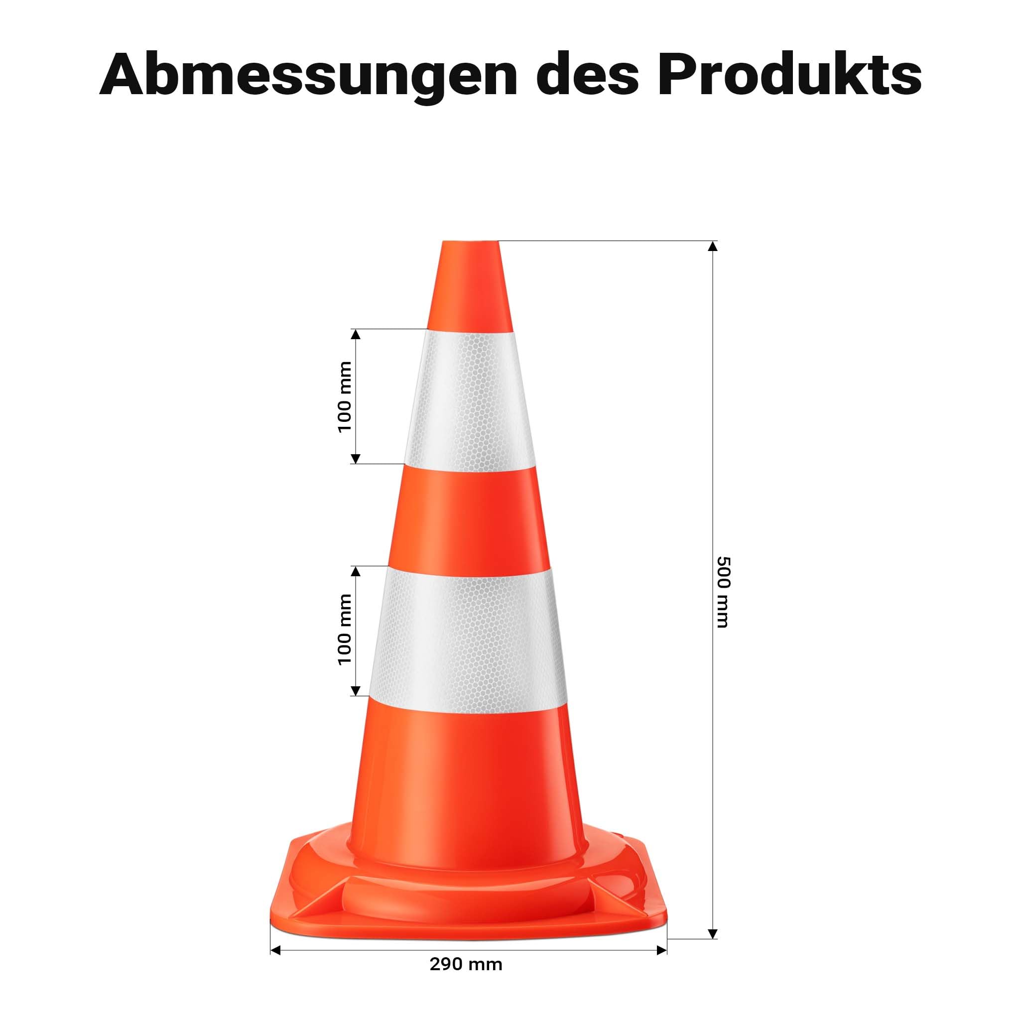 Wiltec Cônes de signalisation 50 cm de haut, lot de 6 pièces, cônes de signalisation pour sécuriser, pylônes réfléchissants en PVC robuste pour chantiers