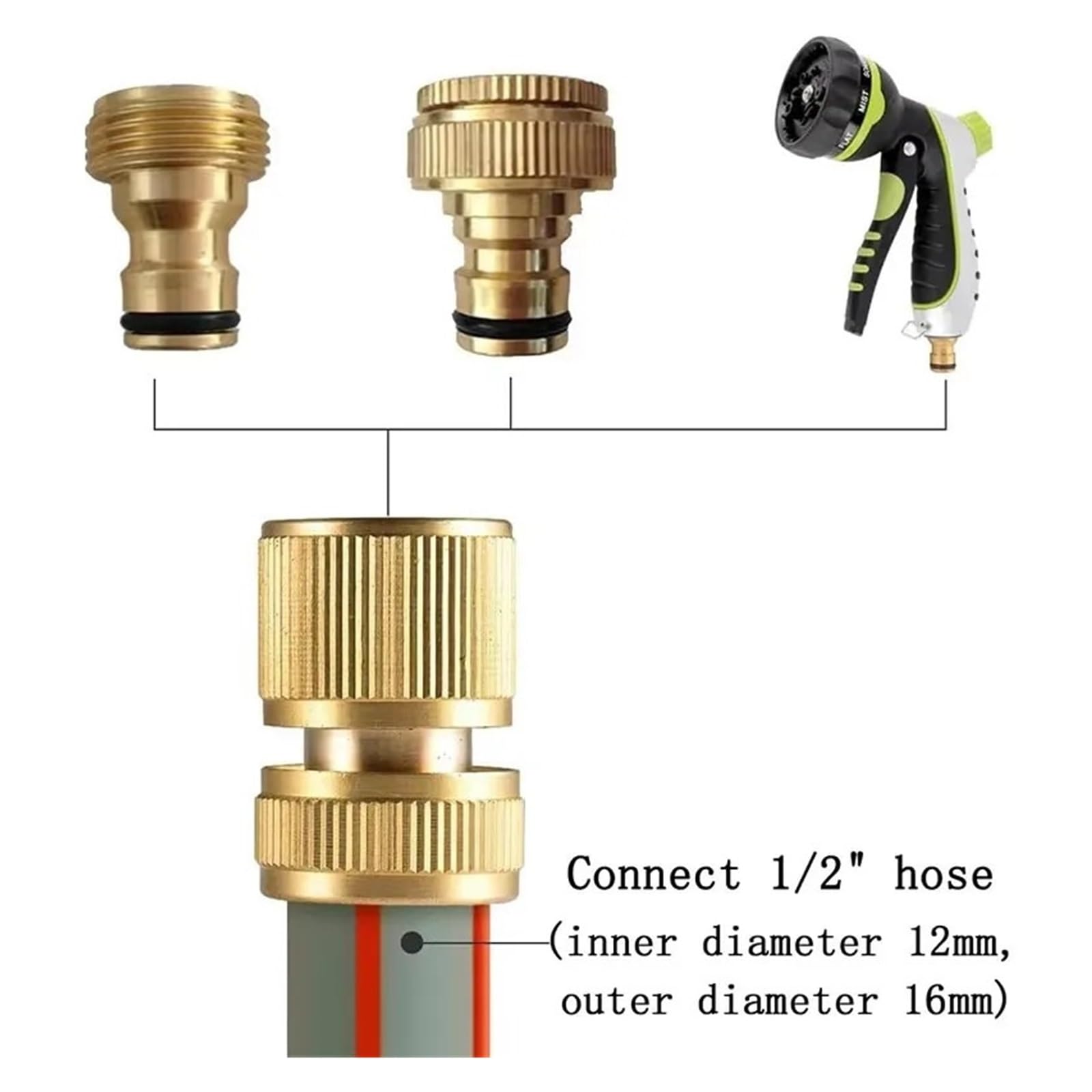 Generico estremità del connettore Tubo in Ottone Raccordo rapido da 1/2" for Giardinaggio, irrigazione Domestica, Lavaggio Auto(4 PCS)