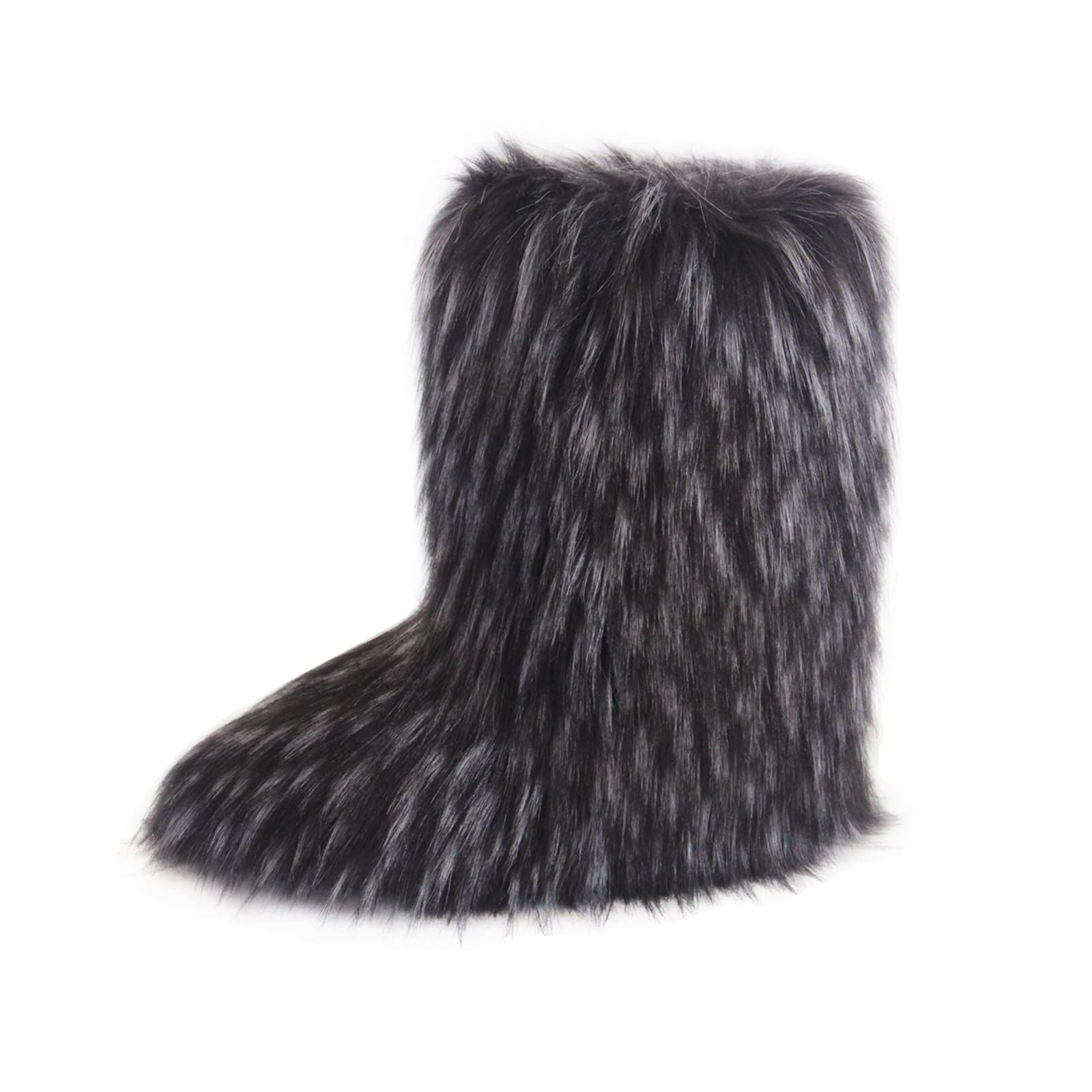 Gegefur Women's Faux fur Boot Furry Fluffy Short Snow Boot Mid-Calf Boots Warm Comfortable Outdoor Flat Shoes