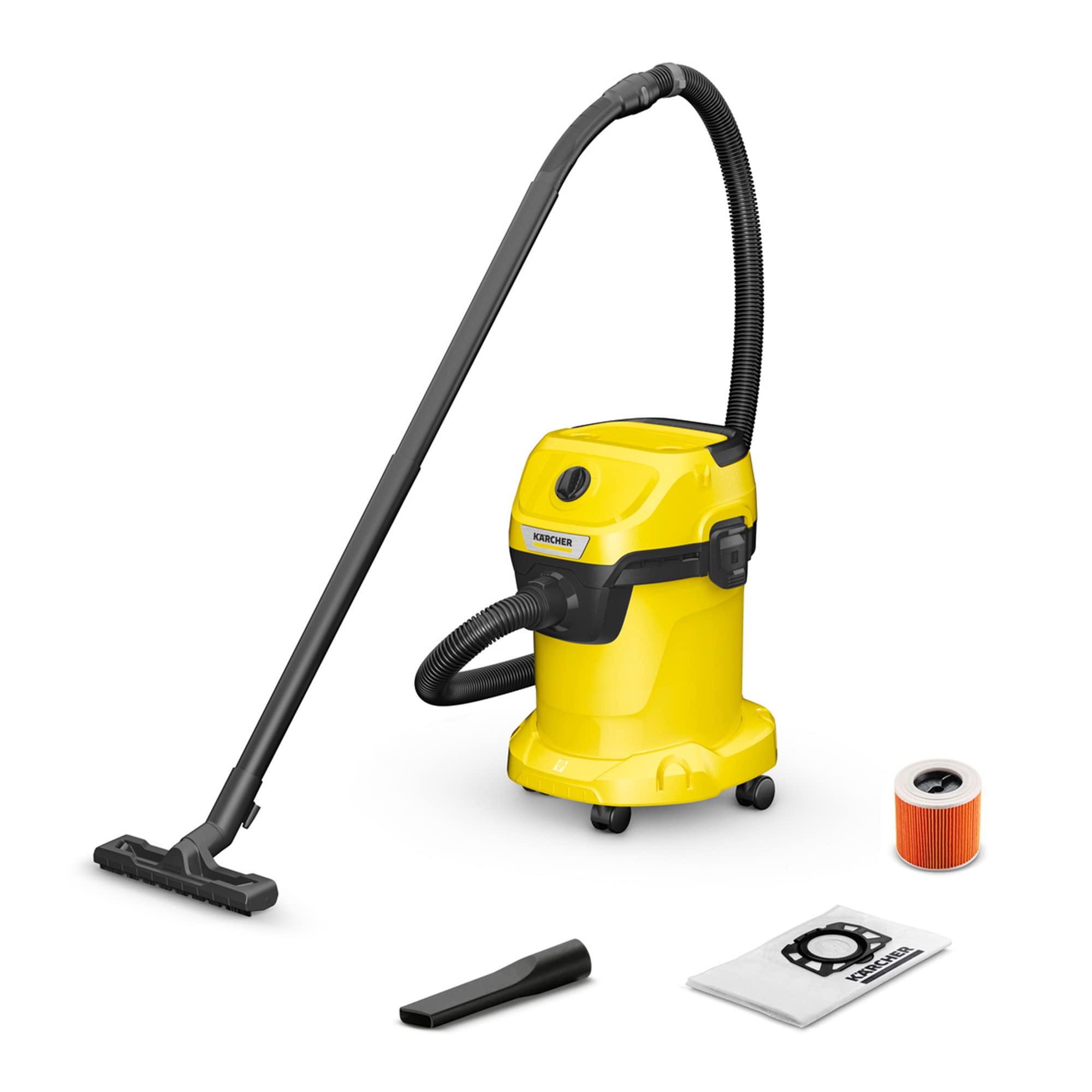 Krcher - WD 3 Multi-Purpose Wet-Dry Shop Vacuum Cleaner - 4.5 Gallon - With Attachments Blower Feature, Compact Space-Saving Design - 1000W,Yellow
