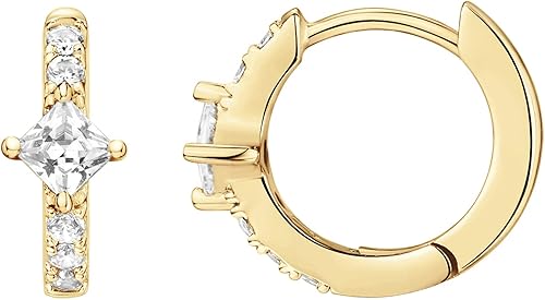 PAVOI 14K Gold Plated 925 Sterling Silver Cubic Zirconia Huggie Earrings U-Shaped Snake Solitaire Small Round Huggie Stud Fashion Hoop Earrings for