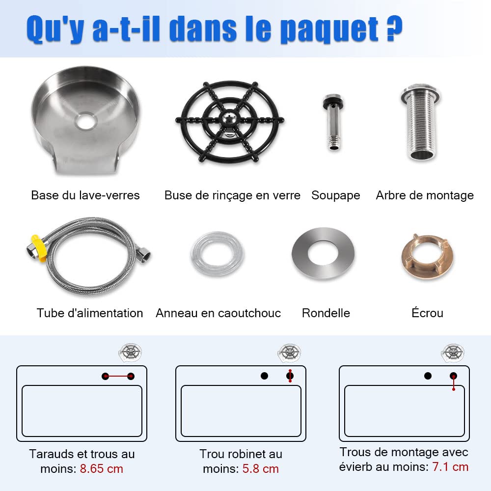 Rince Verre Evier, Lave Verre Evier, Pour un Nettoyage Rapide des Verres, tasses à café, Biberons et verres à vin, Accessoires D'évier de Cuisine de Qualité Pour les Bars, Maisons et Restaurants.