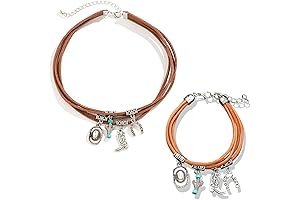 WCRAZYE Western Boot Hat Leather Necklace Bracelet Sets for Women Unique Jewelry