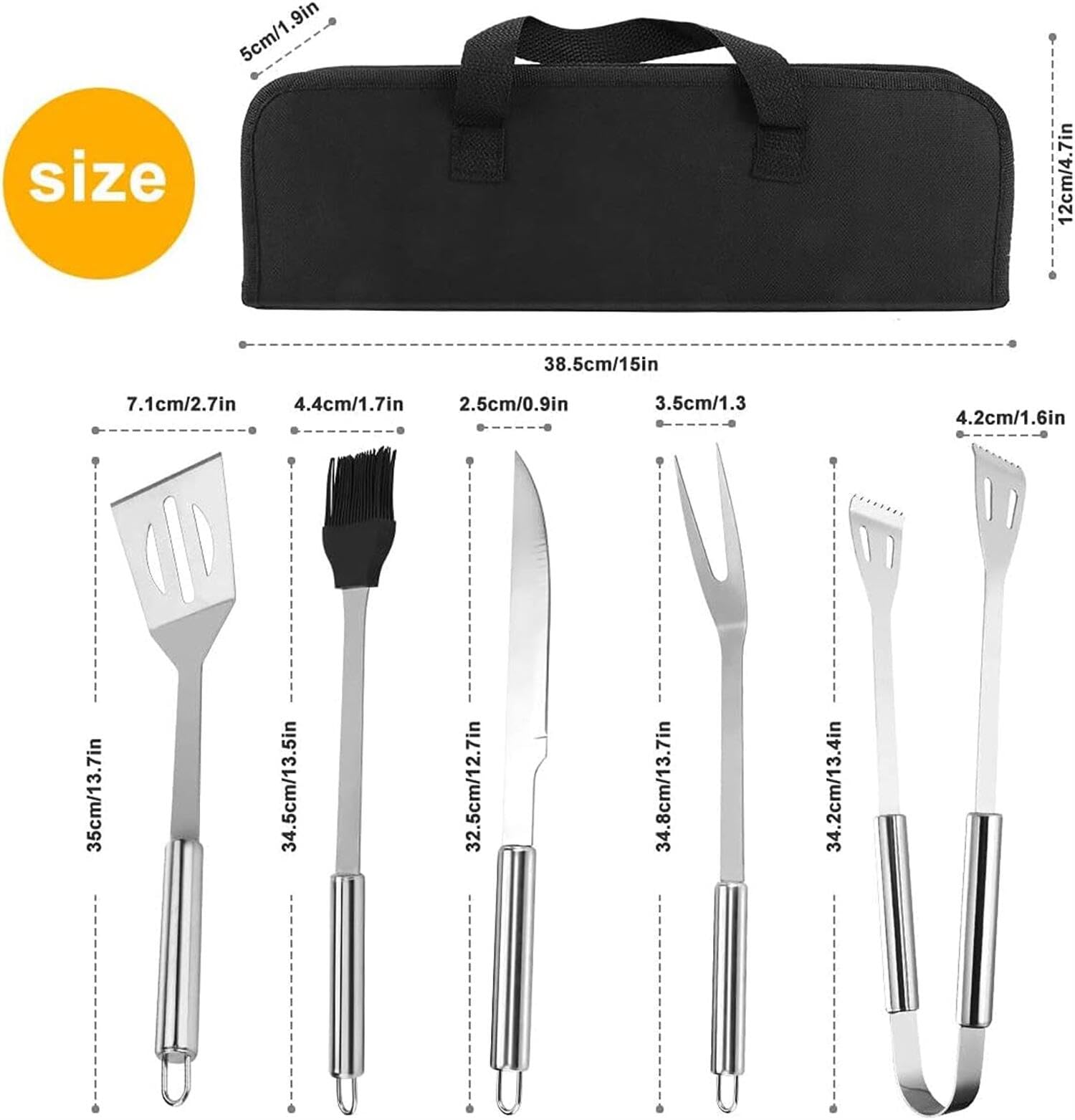 SKEIDO BBQ Tools Set 5-piece stainless steel barbecue tool set with professional knife brush fork clip spatula and convenient storage bag Suitable for outdoor barbecue and home barbecue