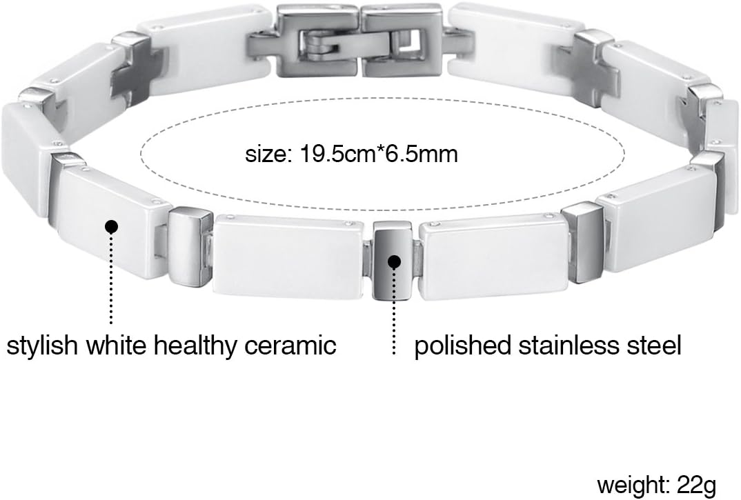 OIDEA Exquisite Stainless Steel Mens Elegant White Ceramic Link Bracelet,7.6 Inch