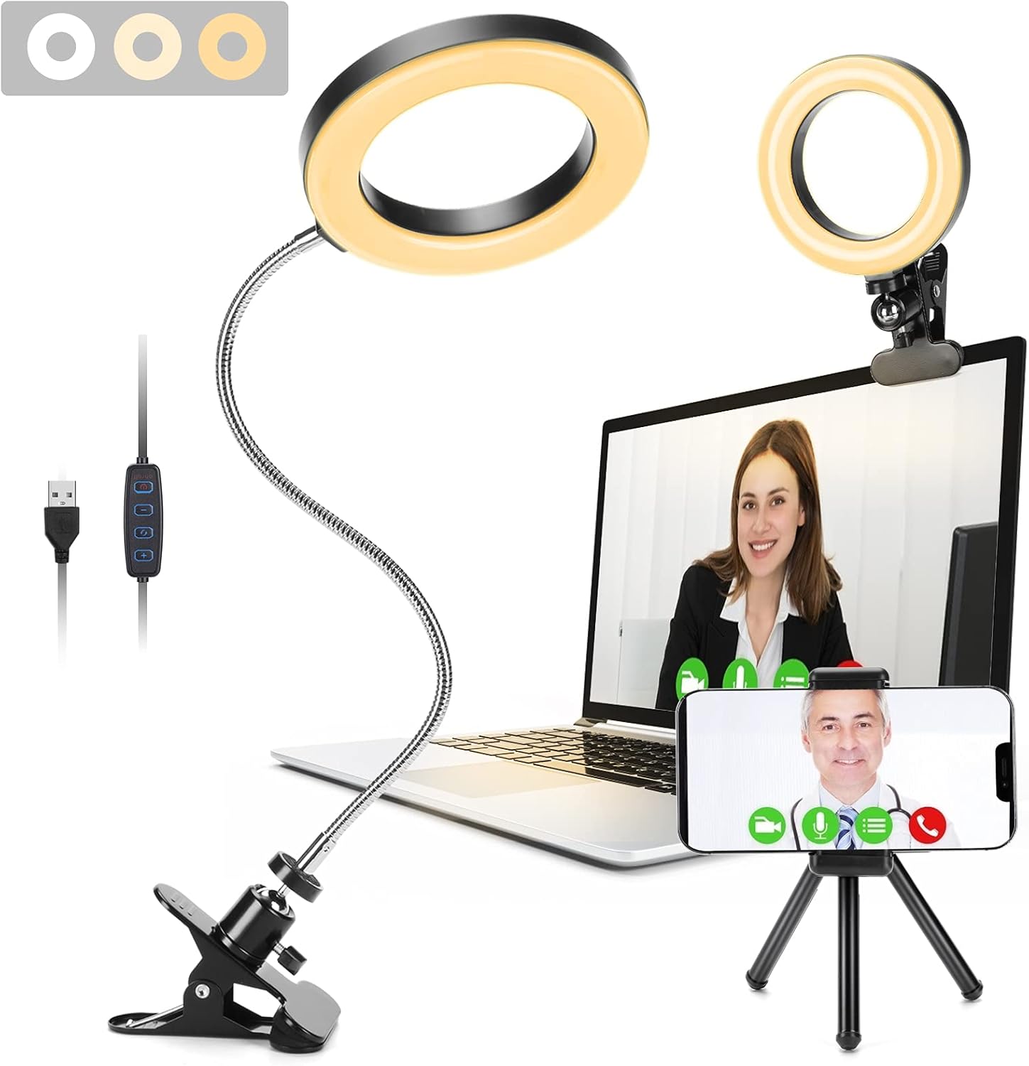 Ring Light, GINAVE Video Conference Lighting Kit 3200k6800K Dimmable