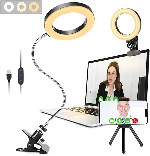 Ring Light, GINAVE Video Conference Lighting Kit 3200k6800K Dimmable