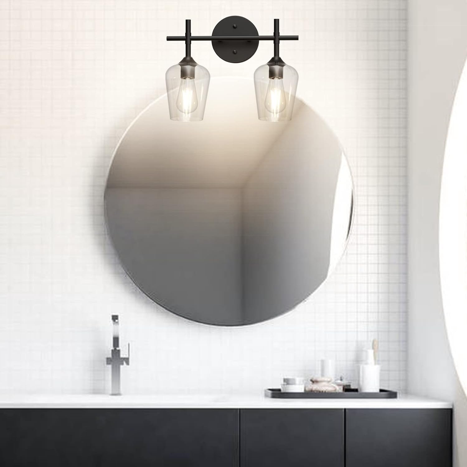 Ralbay Vintage Black Bathroom Light Fixtures 2-Lights Industrial Matte Black Finish with Clear Glass Black Vanity Lights Farmhouse Bathroom Vanity Lights Wall Sconce
