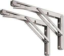 YUMORE Folding Shelf Brackets 8", Max Load: 300lb Heavy Duty Stainless Steel Collapsible Shelf Bracket for Table Work Bench, Space Saving DIY Bracket, Pack of 2