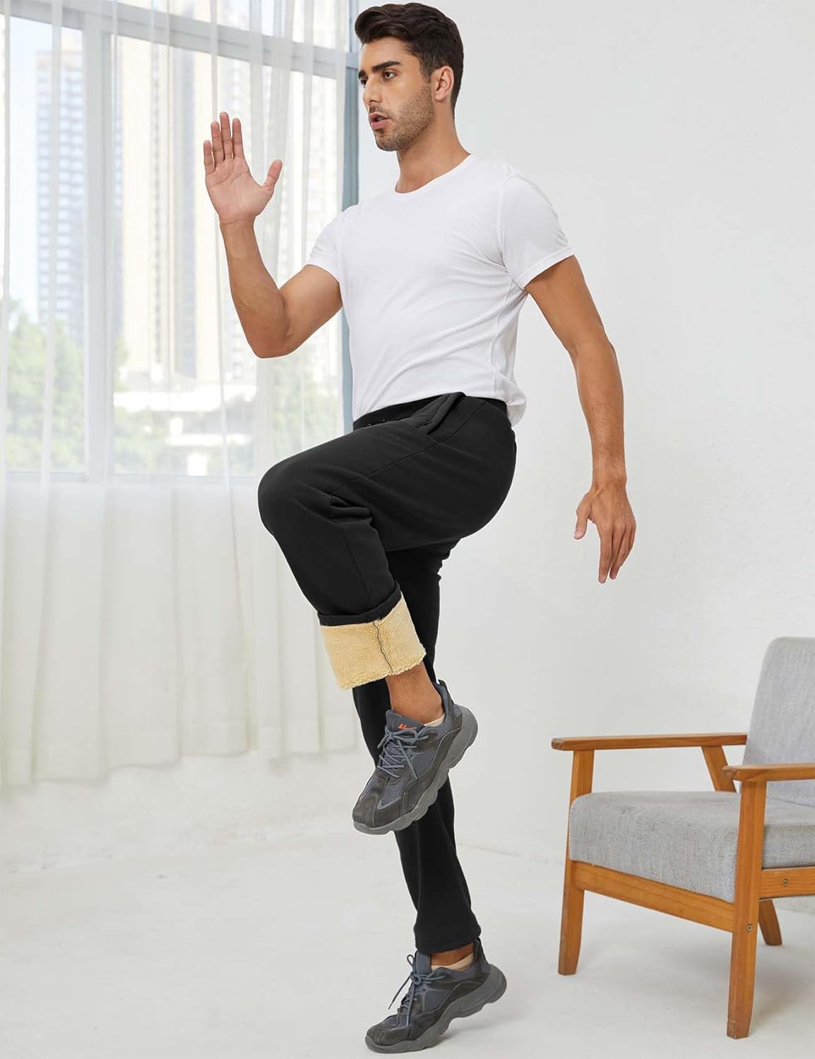 Gihuo Men's Sherpa Lined Athletic Sweatpants Winter Warm Track Pants - Image 3