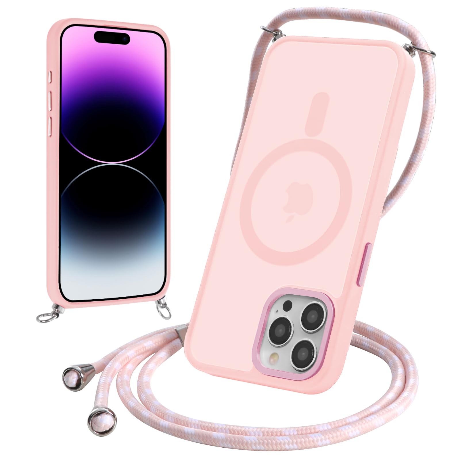 Yoedge Cover Magnetica Con Cordino Per IPhone 16 Pro Max - Custodia Trasparente TPU Con Cuori, Compatibile MagSafe, Antiurto Con Tracolla