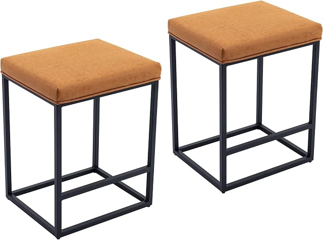 Wahson Set of 2 Bar Stools PU Leather Kitchen Counter Chairs Breakfast Bar Chairs with Footrest , Pub Stools for Dining Room/Kitchen Islands/Home Bar,Yellow