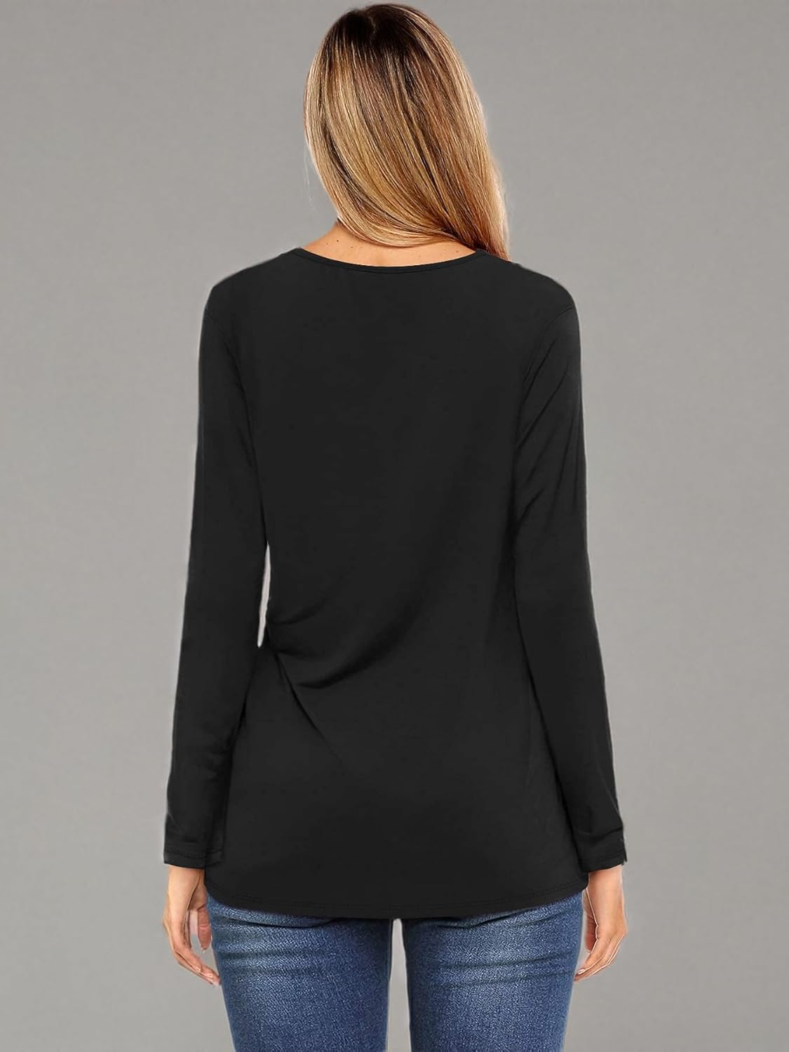 Amoretu Women's Scoop Neck Short/Long Sleeve Tees Cotton T Shirts Blouses Tops - Image 6