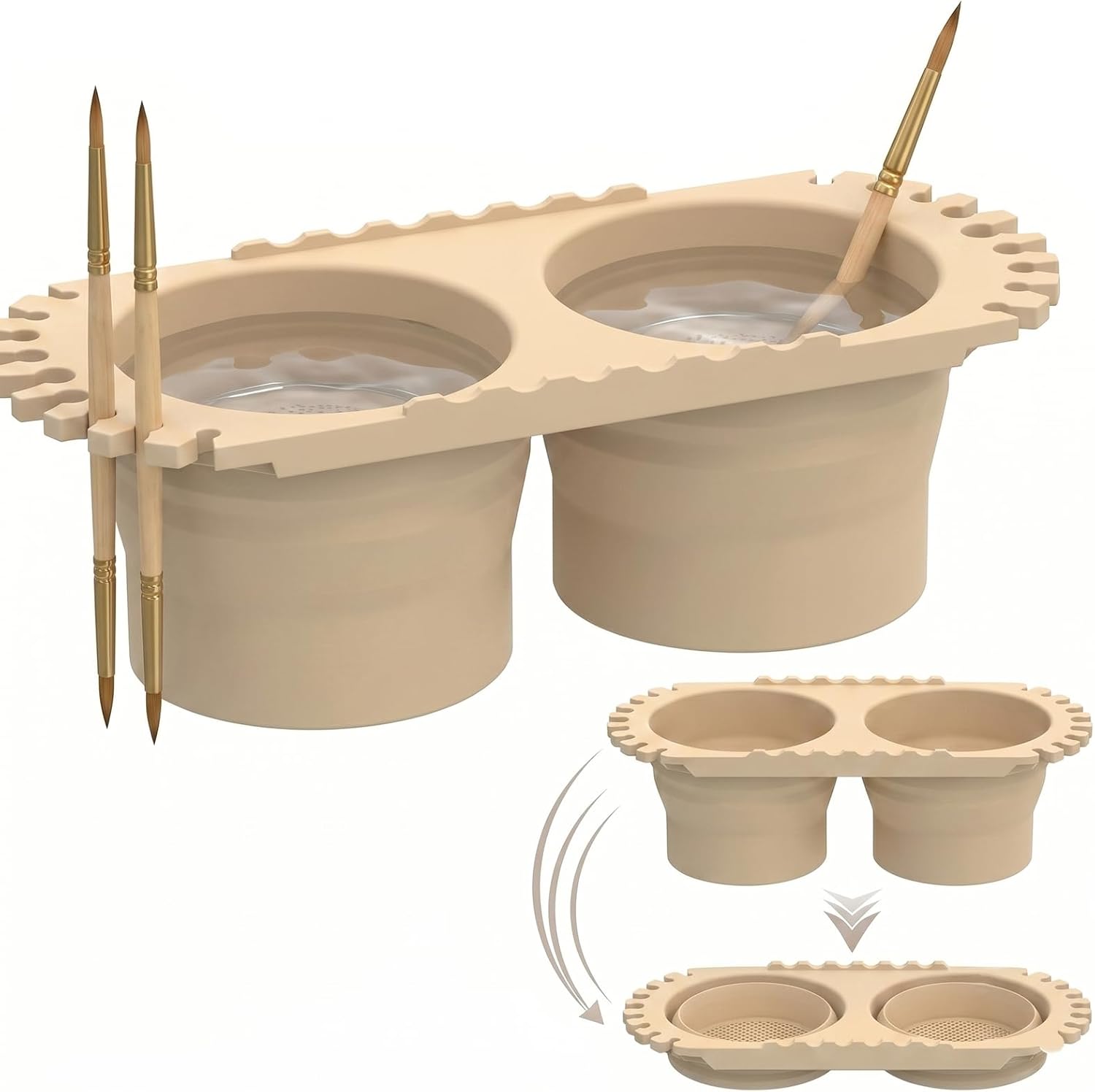 Dual Compartment Paint Brush Cleaner Cup with Holder