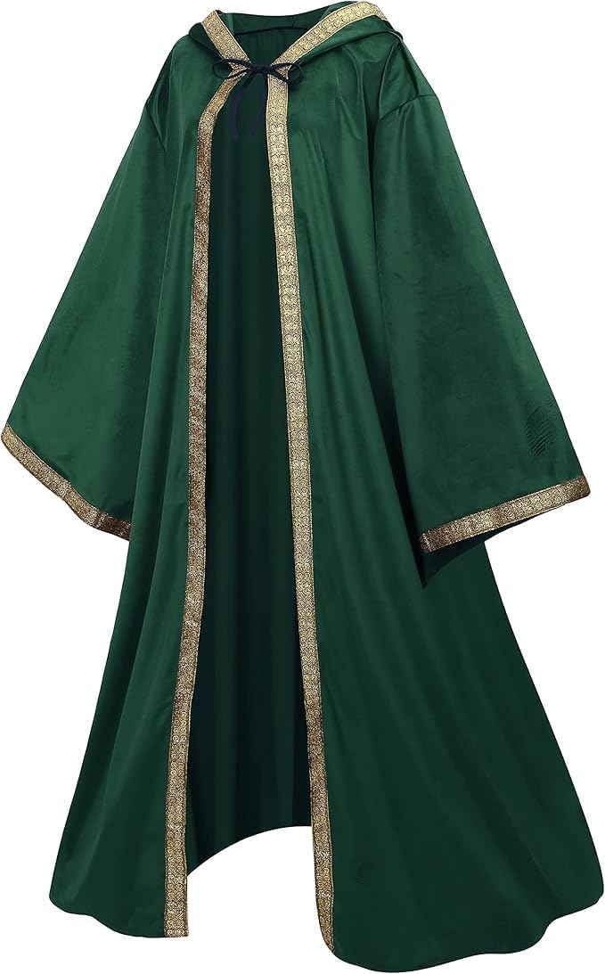 GRAJTCIN Unisex Matte Velvet Wizard Robe Wizard Cloak Cosplay Renaissance Costume Halloween