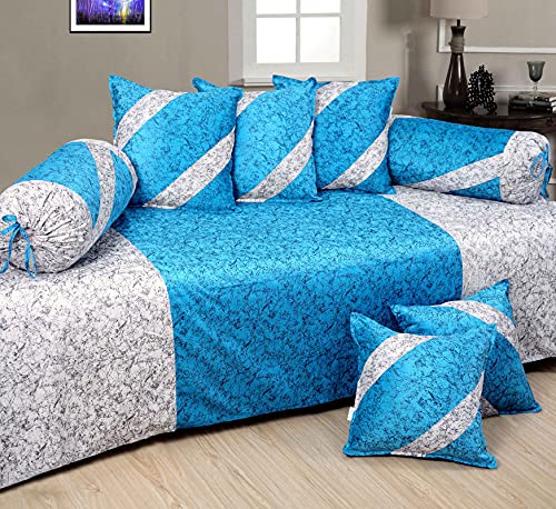 Image of Home Sajja Premium Velvet 1 Diwan Sheet, 2 Bloster with Dori, 5 Cushions Cover, Size- 60 x 90, Colour-Aqua & White
