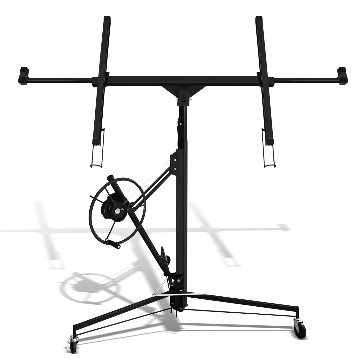 Ikodm Sollevatore pieghevole XXL per lastre di cartongesso, altezza di lavoro regolabile in altezza, larghezza massima 294 cm, carico 68 kg, 3 ruote, nero