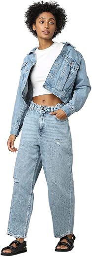 ONLY Women Blue Relaxed Fit High-Rise Mildly Distressed Light Fade Jeans