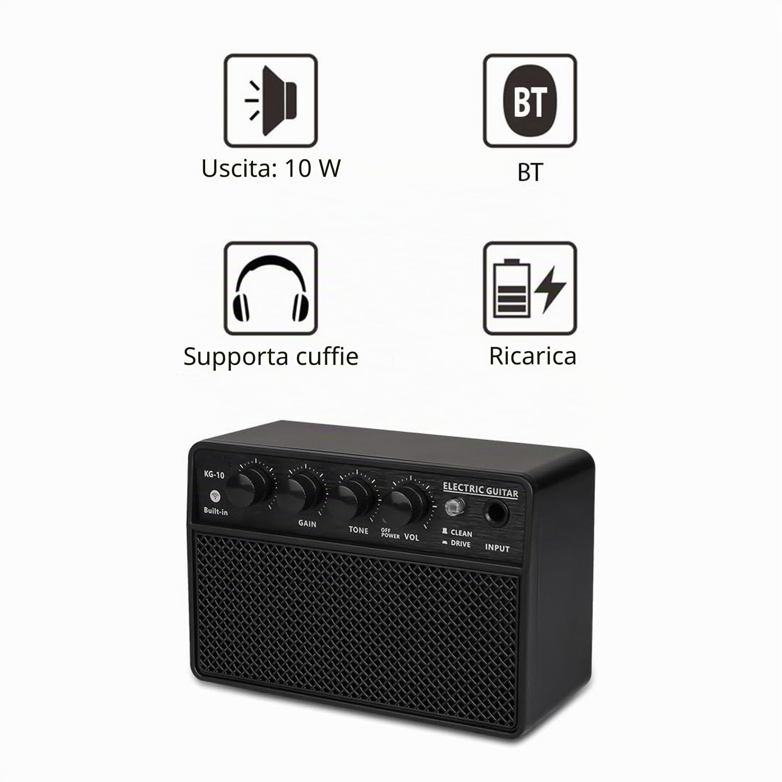 Amplificatore di Chitarra da 10W, Mini Amplificatore per Chitarra, Amplificatore di Chitarra Elettrica Ricaricabile, Amplificatore Piccolo Portatile, per la Pratica Quotidiana