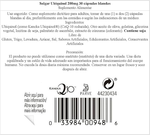 Miniatura 2 de Solgar Ubiquinol 200 mg reducción de CoQ-10 30 cápsulas blandas - Promueve la función cardíaca y cerebral - Apoya el envejecimiento saludable -