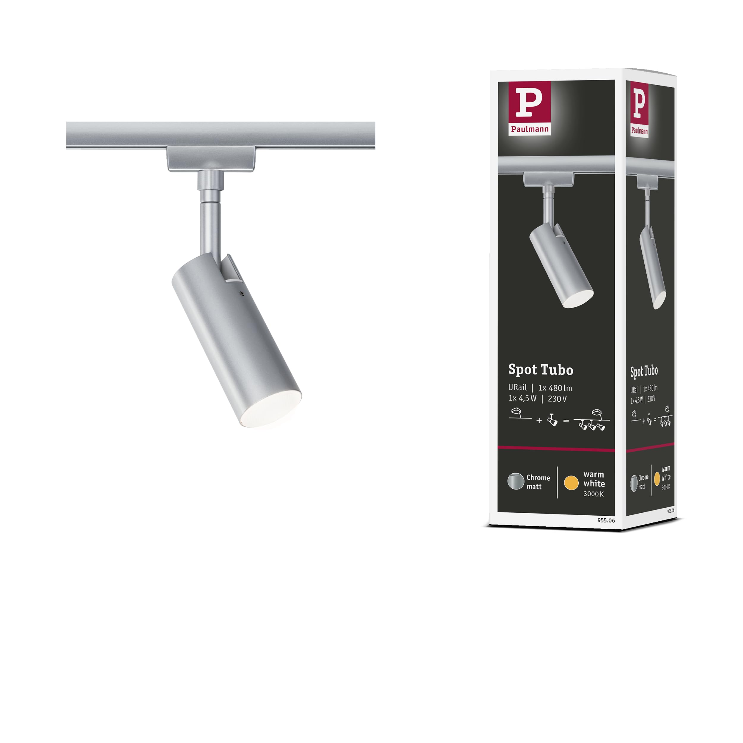 Paulmann 95506 Tubo URail LED Individual spot 237lm 4.5W 3000K 230V Chrome matt Rail System