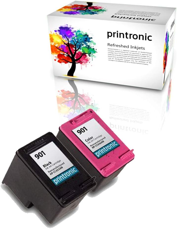 Remanufactured Ink Cartridge Replacement for HP 901 CC653AN CC656AN (1 Black 1 Color) 2 Pack