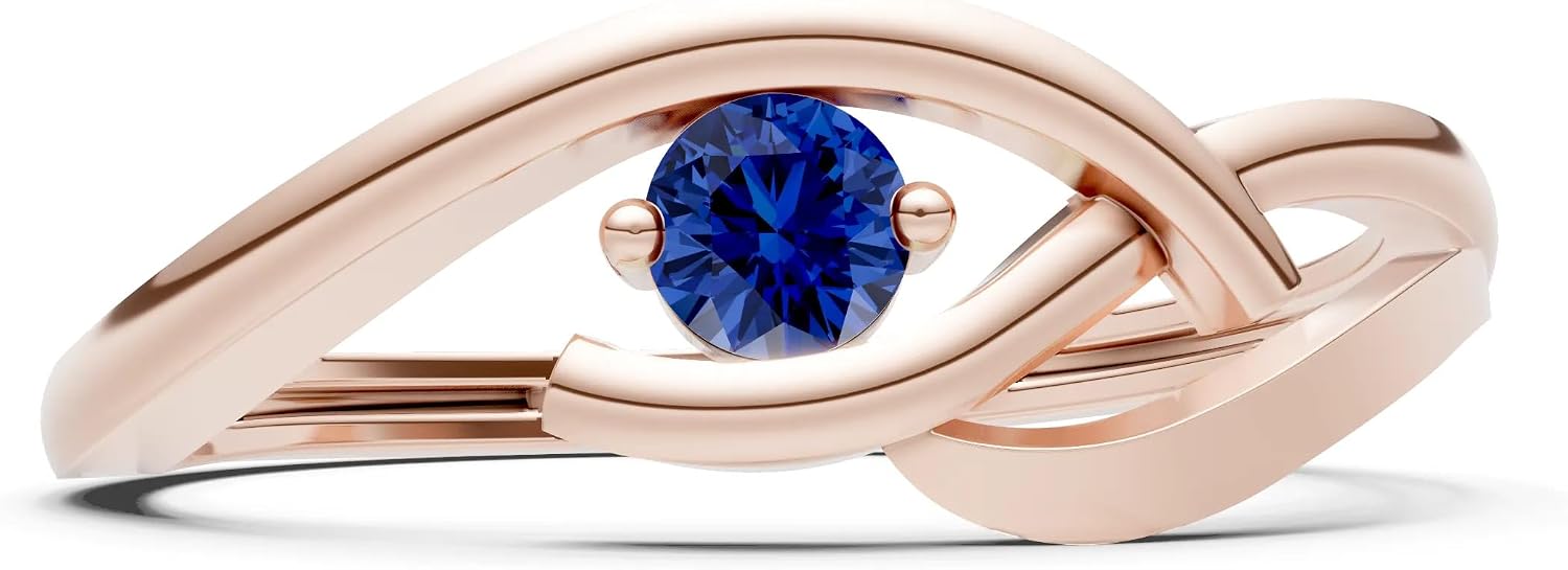 PEORA Round Cut Blue Sapphire Stackable Band Available in Solid 10K, 14K or 18K Ring – White, Yellow or Rose Gold