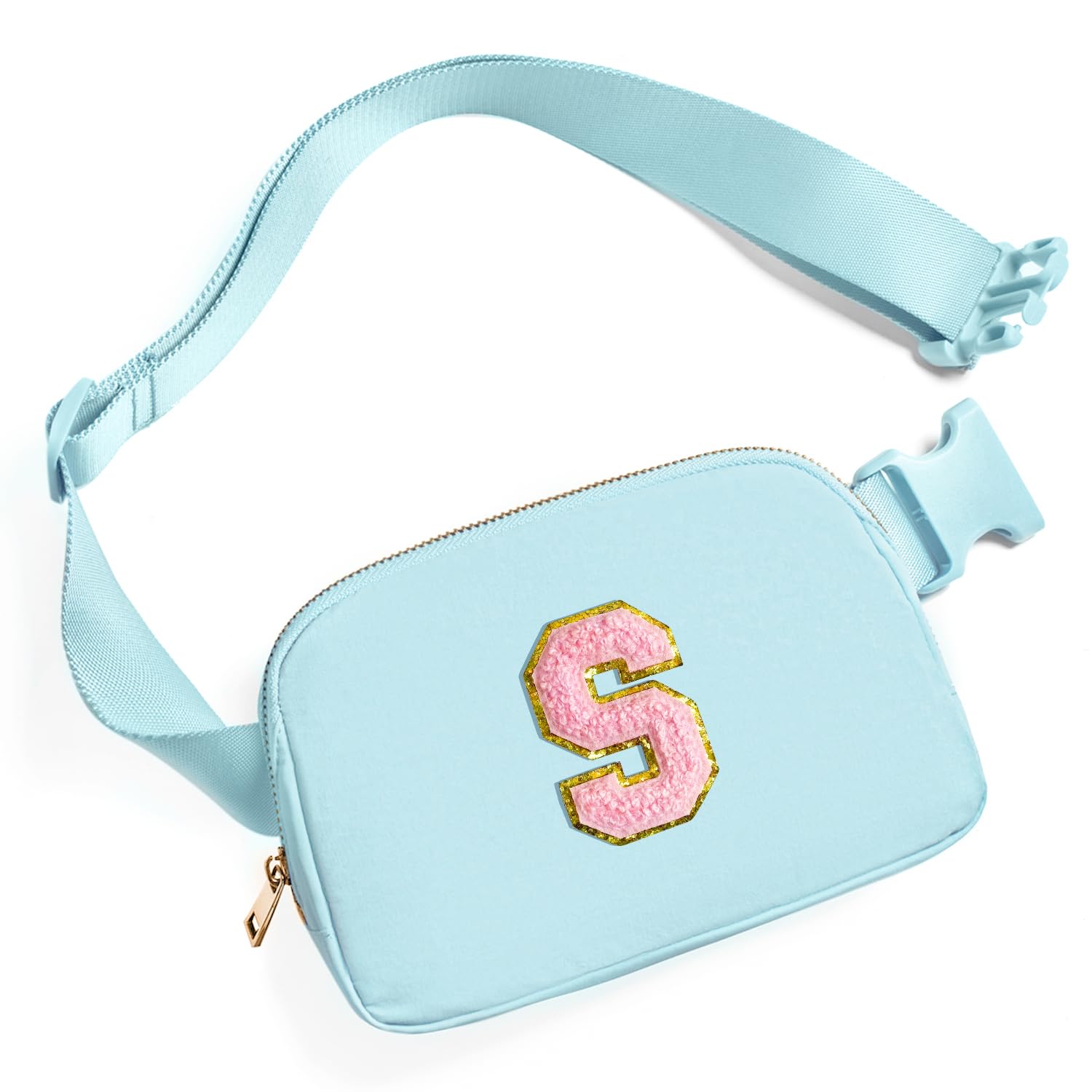 Gitus Gifts for 7 8 9 10 11 Year Old Girls Belt Bag Fanny Pack Crossbody Bags with Initial Letter Patch Birthday Gifts for Daughter Sister Friends Teen girls (Icing Blue-S)