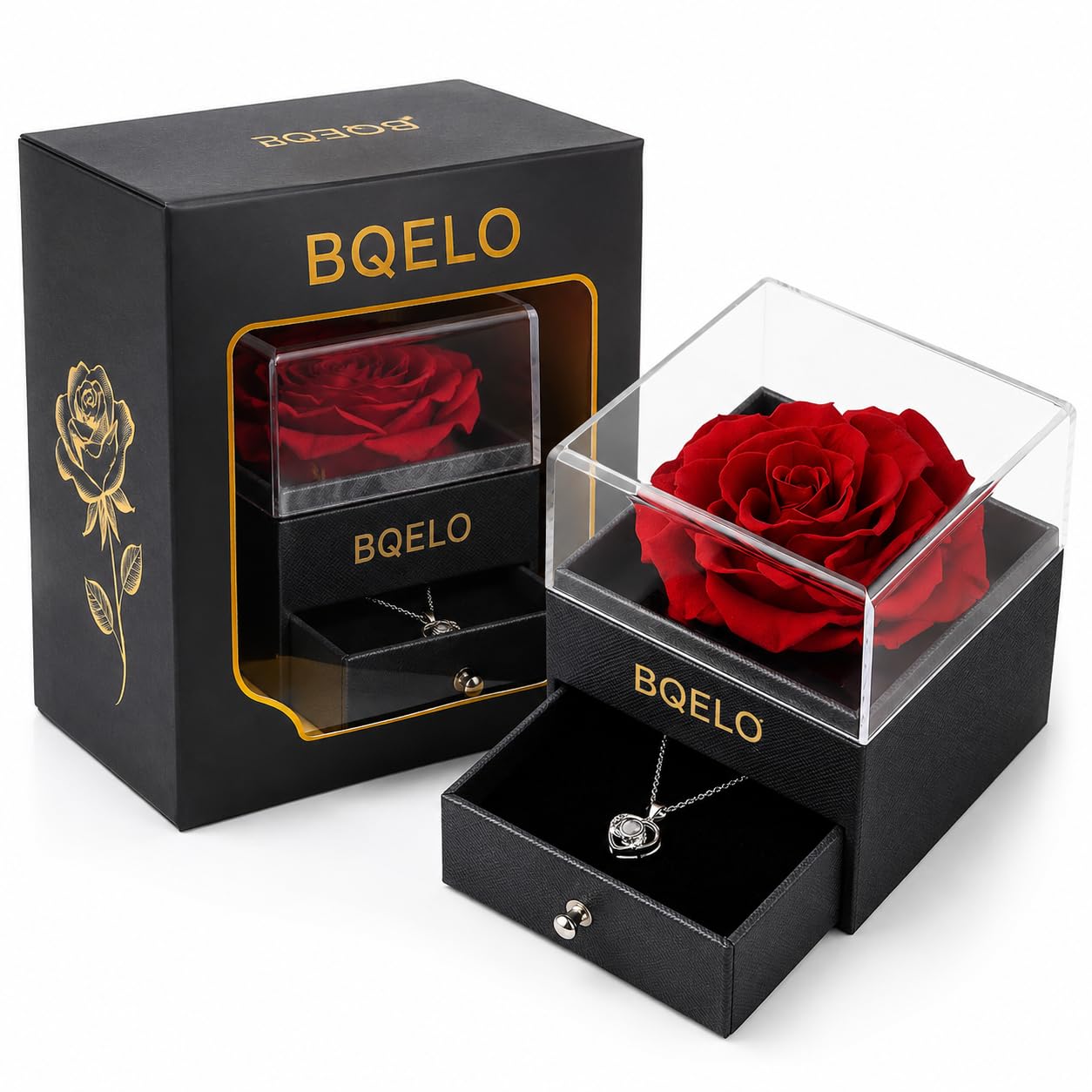 Eternal Preserved Red Rose Gift Box with Hidden Necklace Drawer | Romantic Rose Jewelry Box with Acrylic Cover | Luxury Gift for Girlfriend, Wife, Mom | Valentine's Day, Birthday, Anniversary-image-17