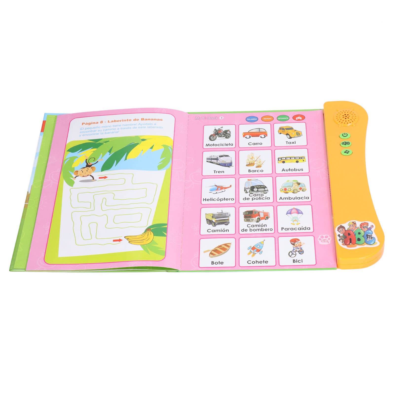 Gonetre Educativo Español Idioma Electrónico Libro de Sonido Niños Juguete de Aprendizaje (Naranja)