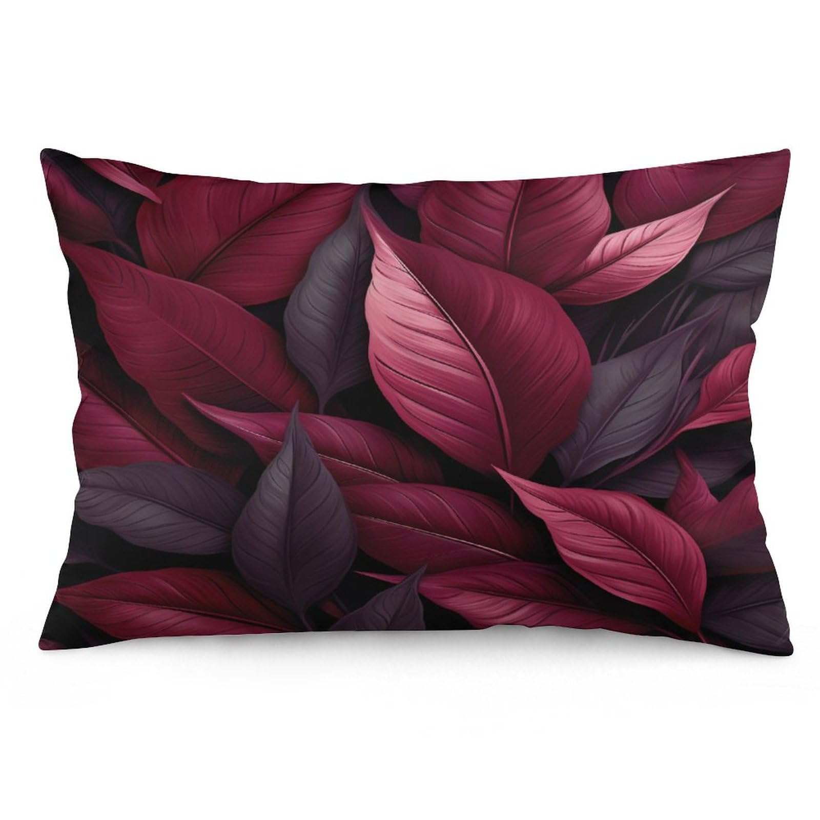 MaSiledy Elegant Leaves Burgundy Pillow Cover 12 "x20 Burgundy/Gold Lumbar Pillow Covers Double-Sided Printing Design with Invisible Zipper Outdoor
