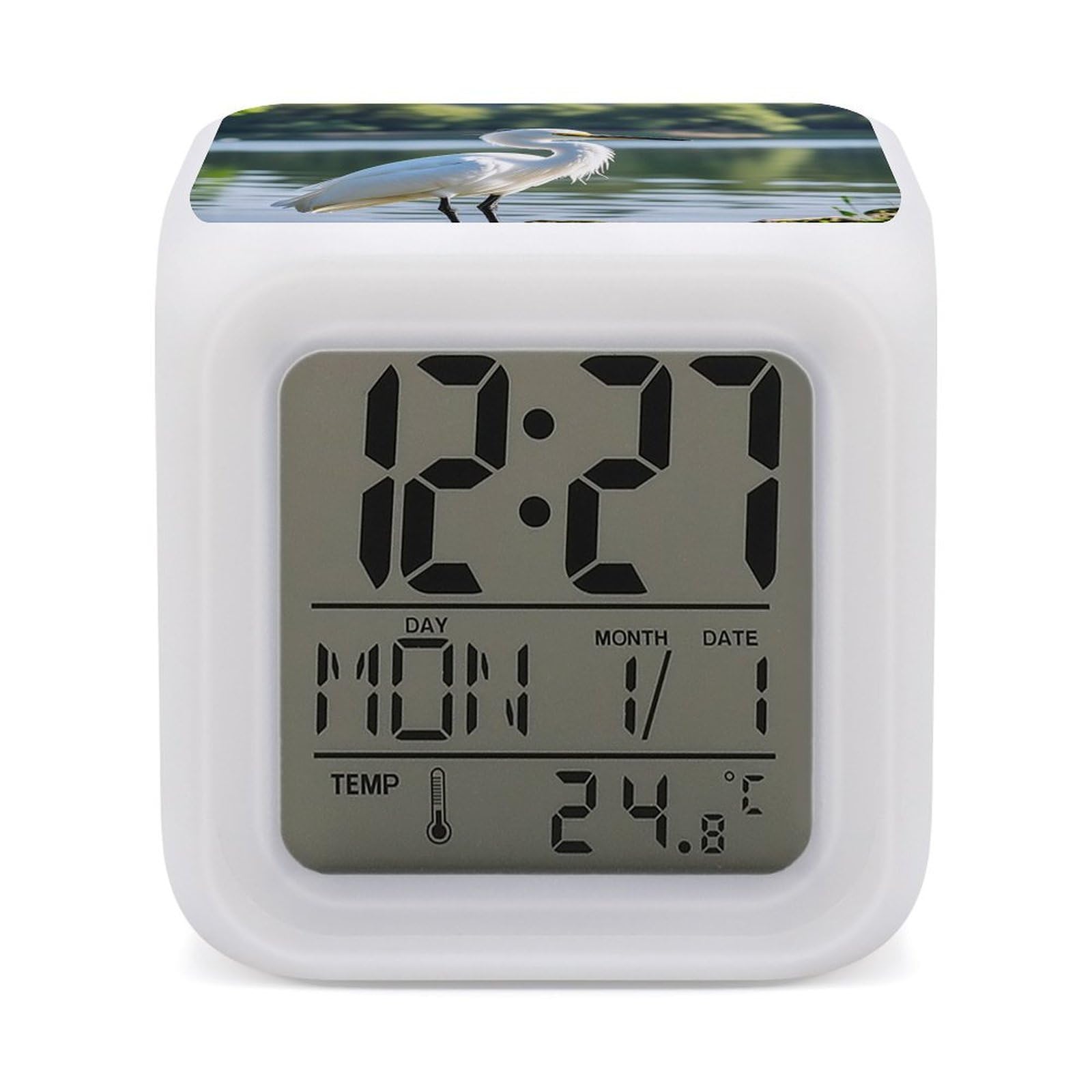 FekiLoot Heron Alarm Clock for Heavy Sleepers Wake Up Digital Clock with 7 Color Changing Night Light Super Loud Digital Alarm Clocks Small Machine Alarm Clocks