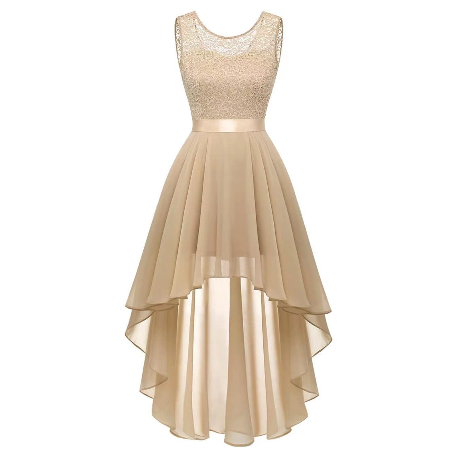 2025 - Damen Cocktailkleid Abendkleider Elegant für Hochzeit Festliche Kleider Ärmellos Brautjungfernkleid Frauen Rüschen