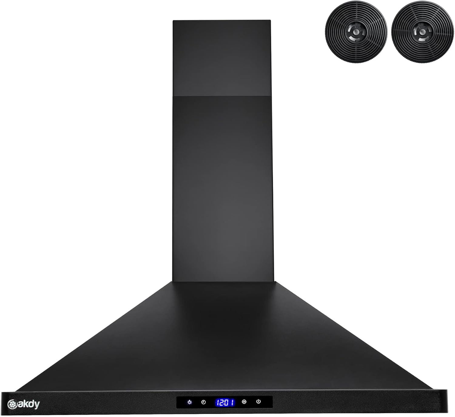 AKDY Convertible Kitchen Wall Mount Range Hood in Black Painted Stainless Steel with Lights and Carbon Filters (30 in.)