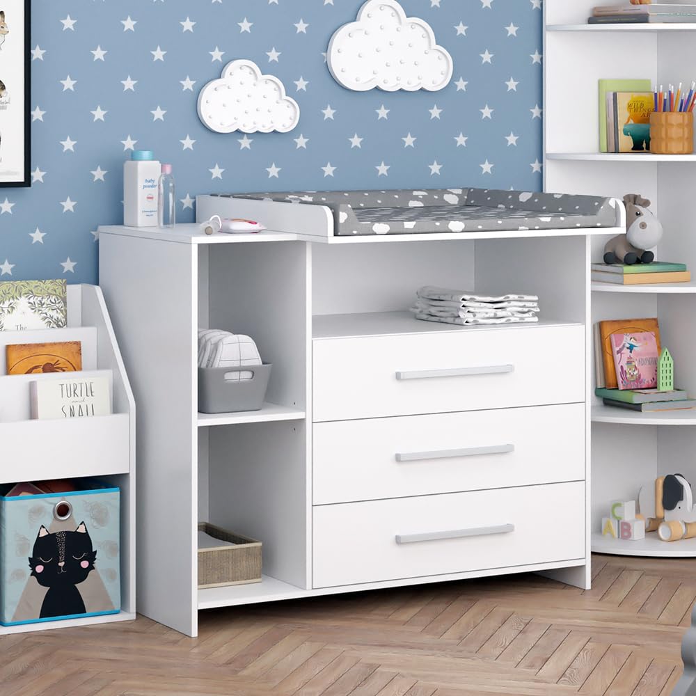Vicco Set mobili bambini Oskar bianco 3 parti fasciatoio scaffale giocattoli libreria convertibile cassettiera